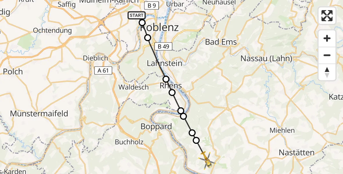 Flugroute Rettungshubschrauber Koblenz - Prath, 30 Mai 2026, 11:12