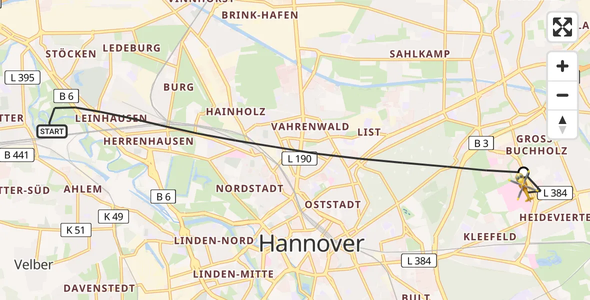 Flugroute Rettungshubschrauber Hannover - Hannover Luftrettung Hubschrauberlandeplatz (Christoph 4), 30 Mai 2026, 11:18