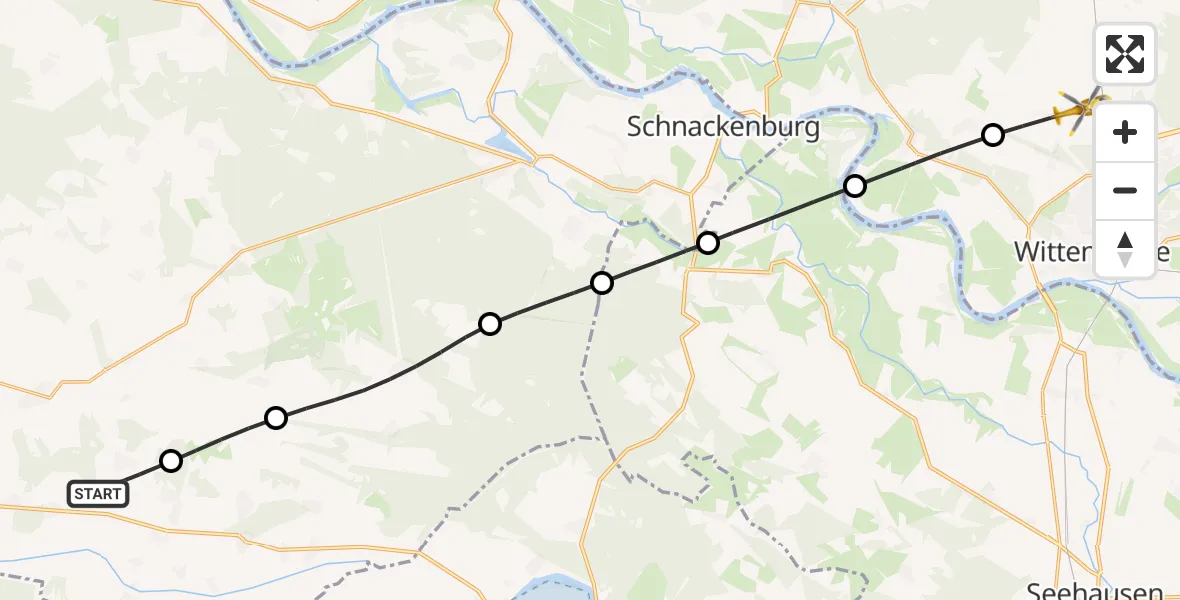 Flugroute Rettungshubschrauber Woltersdorf - Wittenberge, 30 Mai 2026, 11:20