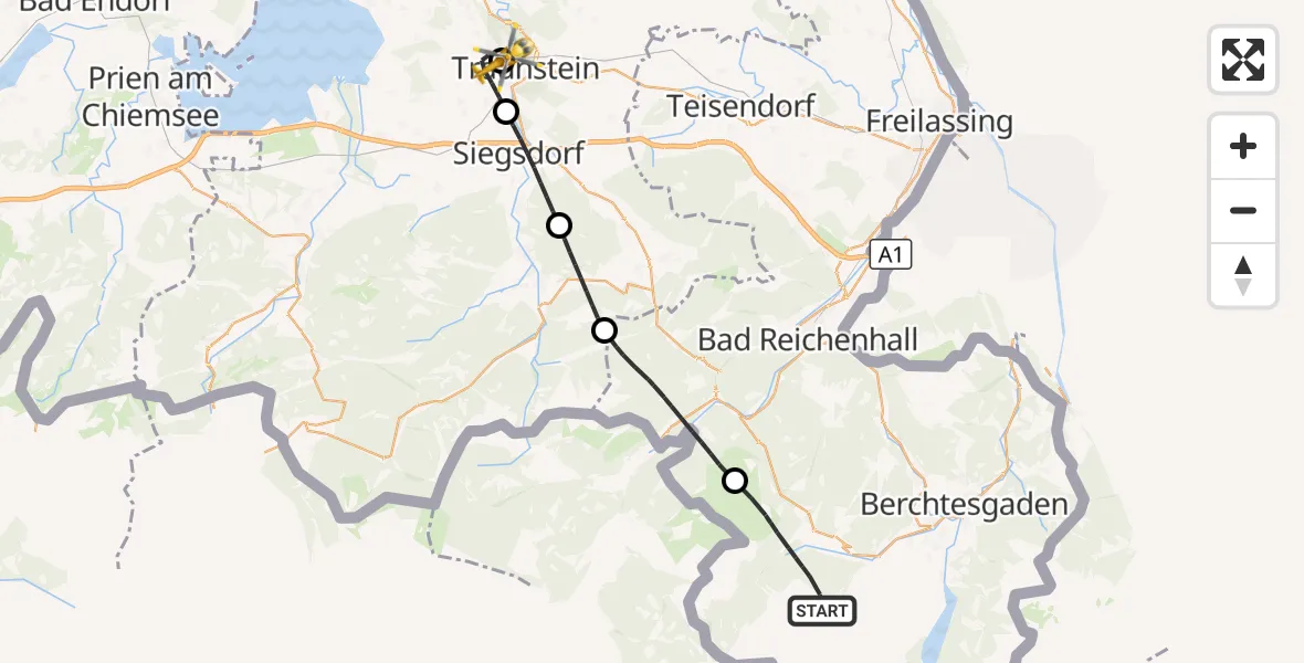 Flugroute Rettungshubschrauber Ramsau b.Berchtesgaden - Traunstein Hospital, 30 Mai 2026, 11:31