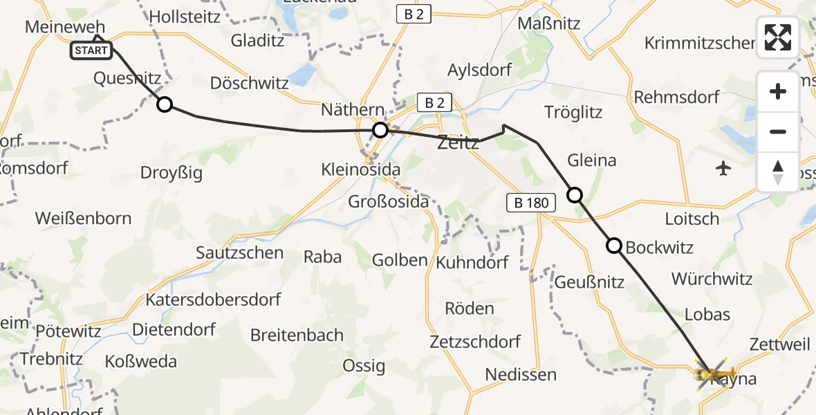 Flugroute Rettungshubschrauber Meineweh - Zeitz, 30 Mai 2026, 11:36