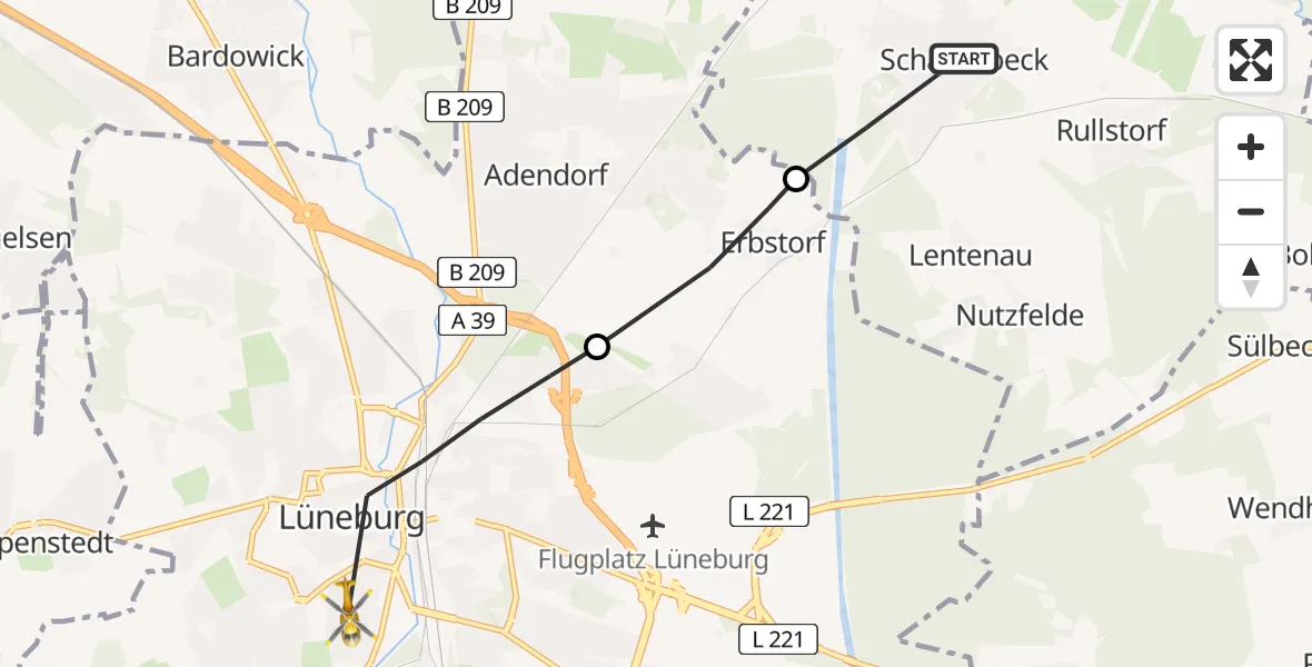 Flugroute Rettungshubschrauber Scharnebeck - Lüneburg, 30 Mai 2026, 11:42