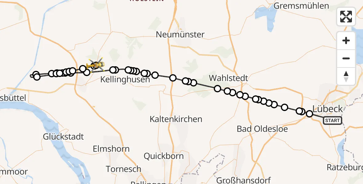 Flugroute Rettungshubschrauber Lübeck - Itzehoe Hungriger Wolf Flugplatz, 30 Mai 2026, 11:51