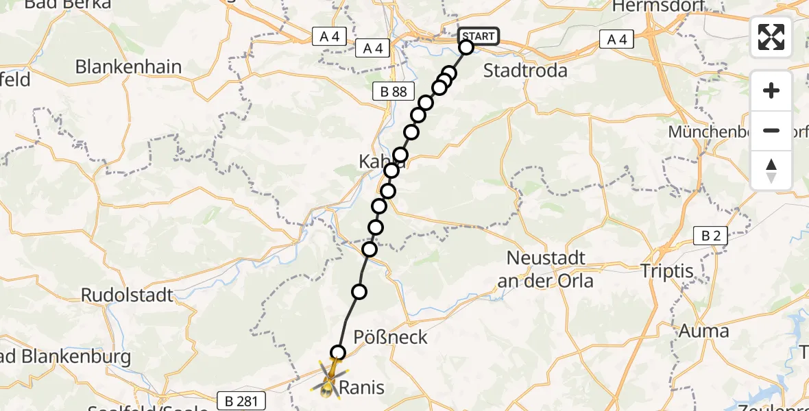 Flugroute Rettungshubschrauber Schlöben - Krölpa, 30 Mai 2026, 11:59