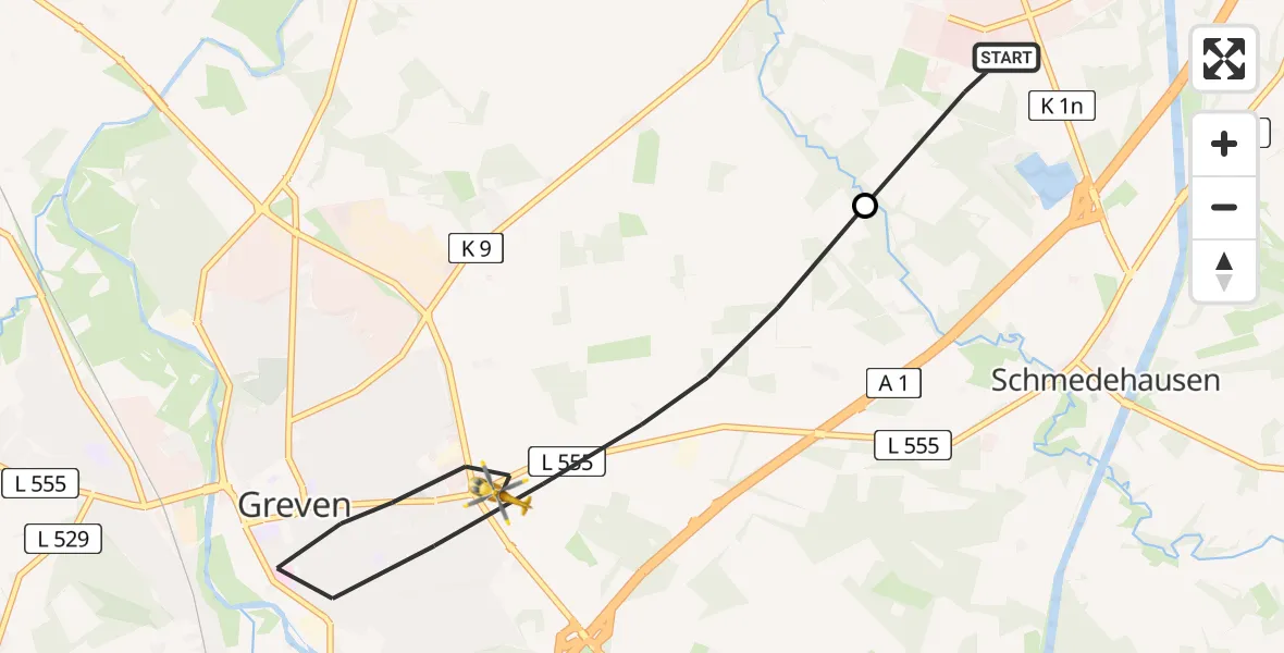 Flugroute Ambulanzhubschrauber Christoph  Westfalen-ADAC - Greven, 30 Mai 2026, 12:02