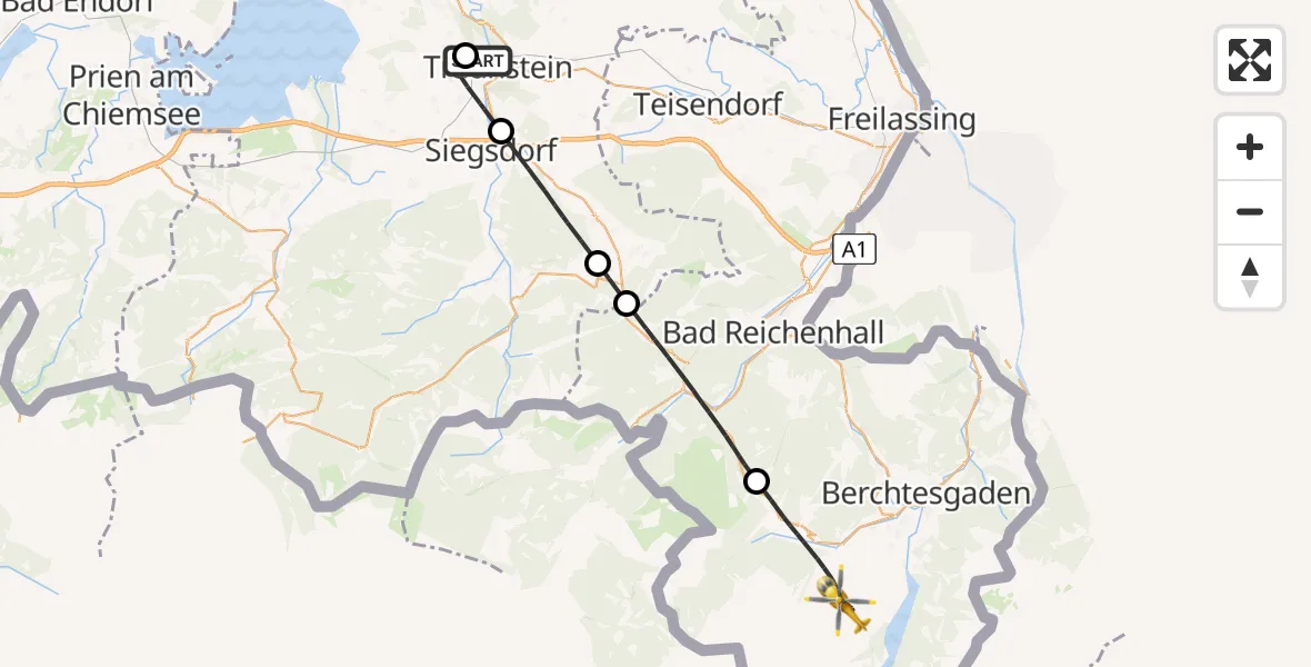 Flugroute Rettungshubschrauber Traunstein Hospital - Ramsau b.Berchtesgaden, 30 Mai 2026, 12:15