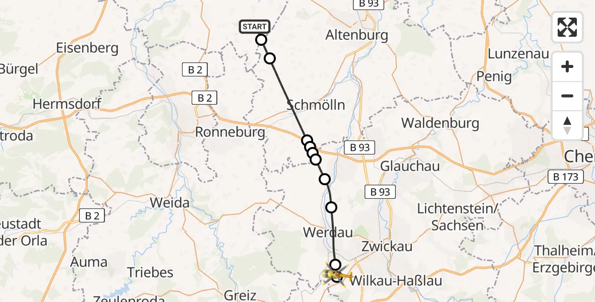 Flugroute Rettungshubschrauber Zeitz - Lichtentanne, 30 Mai 2026, 12:19