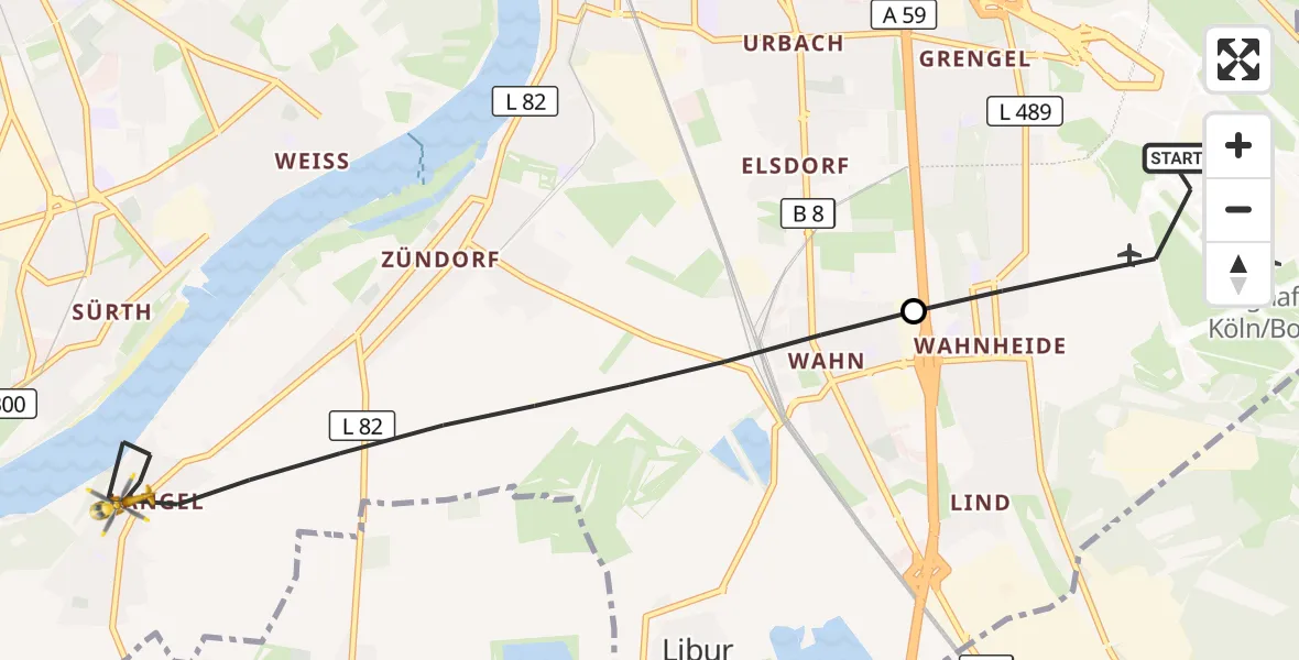 Flugroute Rettungshubschrauber Köln Bonn Flughafen - Köln, 30 Mai 2026, 12:23