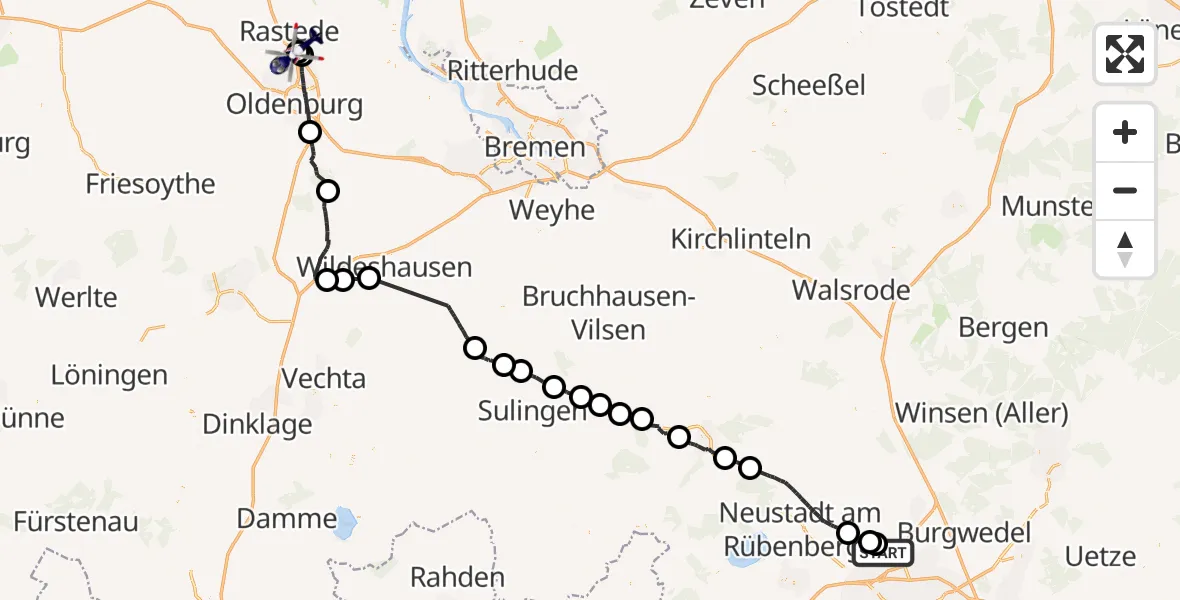Flugroute Polizeihubschrauber Flughafen Hannover - Oldenburg Police Hubschrauberlandeplatz, 30 Mai 2026, 12:24