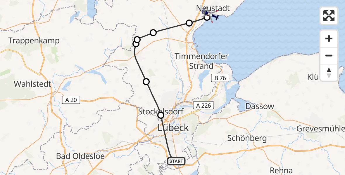 Flugroute Polizeihubschrauber Lübeck - Neustadt in Holstein, 30 Mai 2026, 12:35