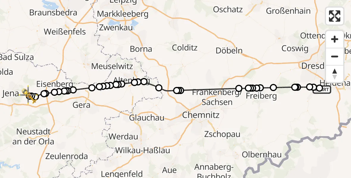 Flugroute Rettungshubschrauber Bavaria Hospital Kreischa - Jena-Schöngleina Flugplatz, 30 Mai 2026, 12:38