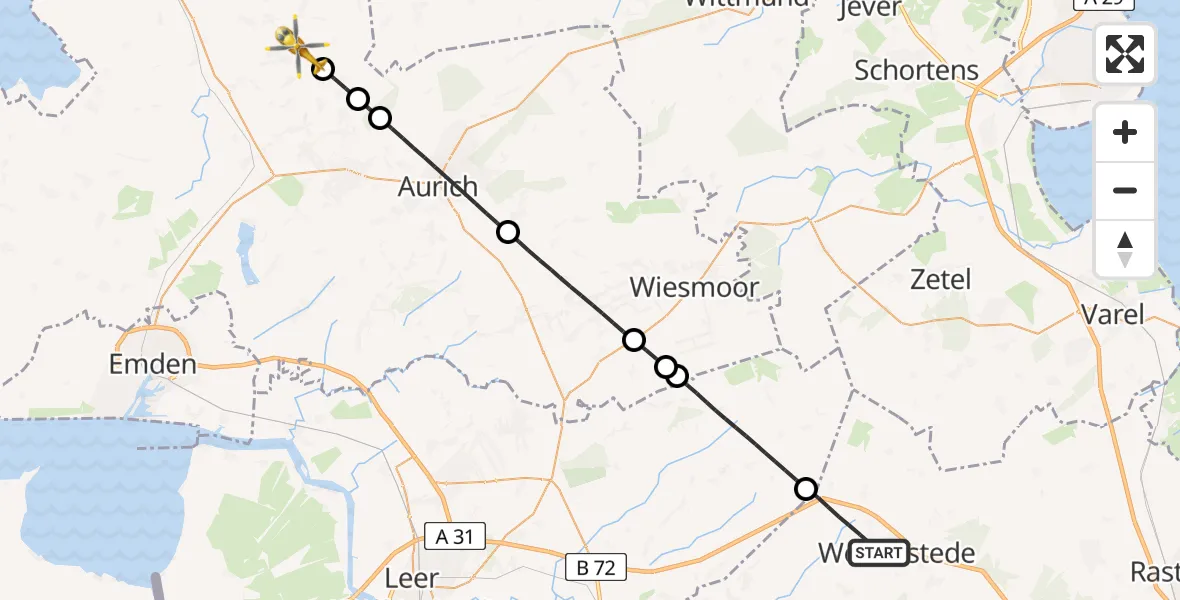 Flugroute Ambulanzhubschrauber Westerstede - Großheide, 30 Mai 2026, 12:38