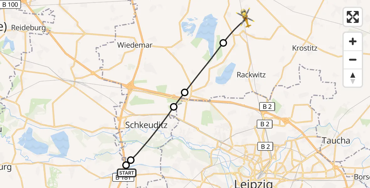 Flugroute Rettungshubschrauber ADAC Air Rescue Station Leipzig/Schkeuditz-Dölzig Hubschrauberlandeplatz (Christoph 61) - Rackwitz, 30 Mai 2026, 12:44