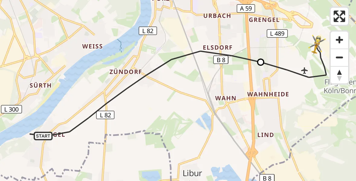 Flugroute Rettungshubschrauber Köln - Köln Bonn Flughafen, 30 Mai 2026, 12:59