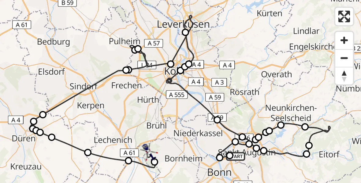 Flugroute Polizeihubschrauber Sankt Augustin - Bornheim, 30 Mai 2026, 13:03