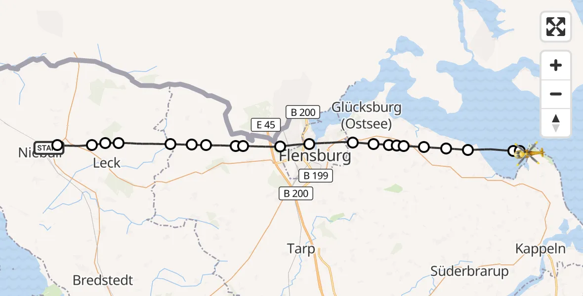 Flugroute Rettungshubschrauber Niebüll - Nieby, 30 Mai 2026, 13:06