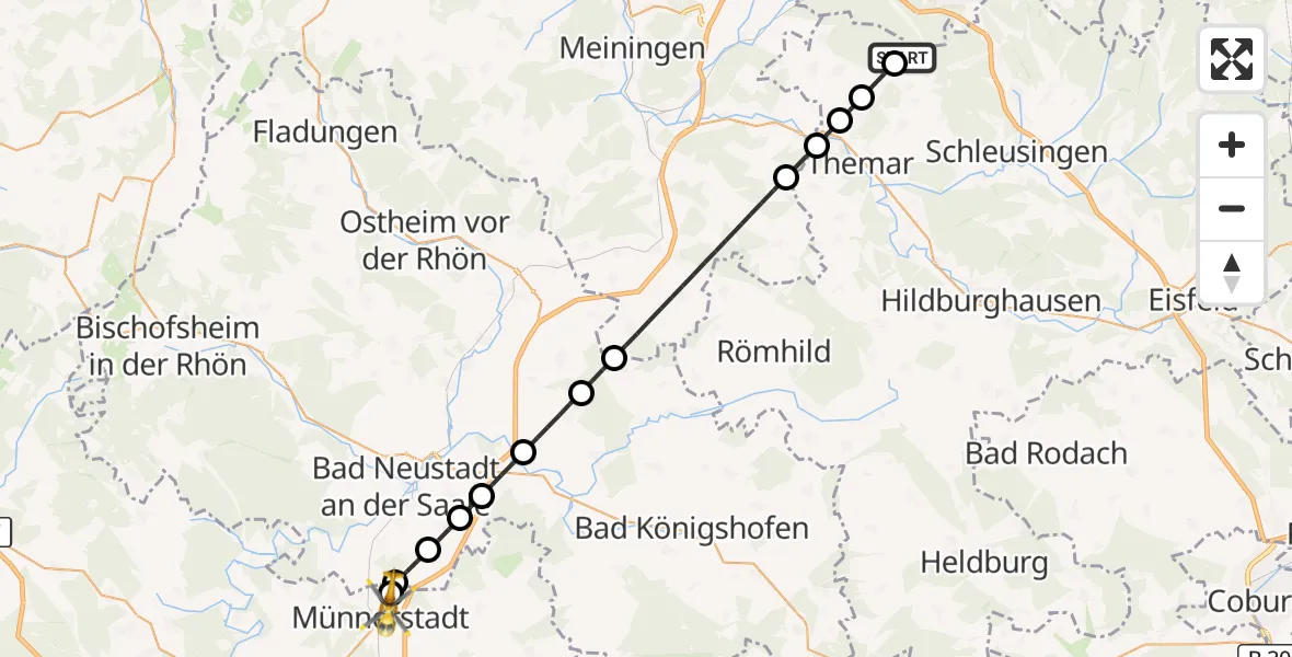 Flugroute Rettungshubschrauber Suhl - Münnerstadt, 30 Mai 2026, 13:08