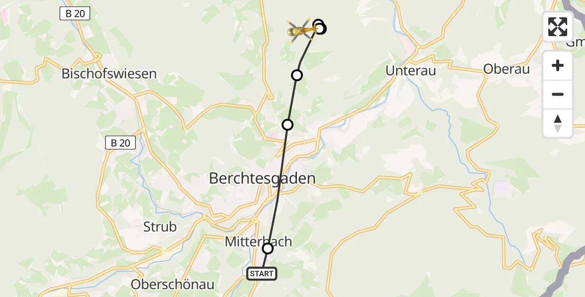Flugroute Rettungshubschrauber Schönau a.Königssee - Berchtesgaden, 30 Mai 2026, 13:14