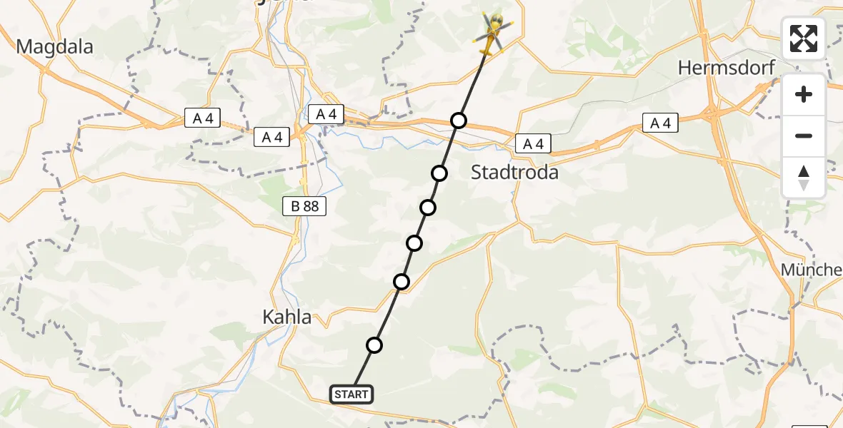 Flugroute Rettungshubschrauber Hummelshain - Schöngleina, 30 Mai 2026, 13:16