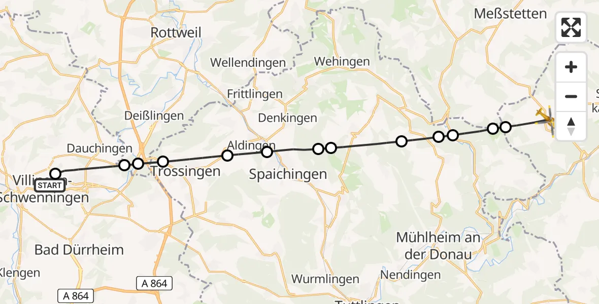 Flugroute Rettungshubschrauber DRF Air Rescue Station Villingen-Schwenningen Hubschrauberlandeplatz (Christoph 11) - Schwenningen, 30 Mai 2026, 13:19
