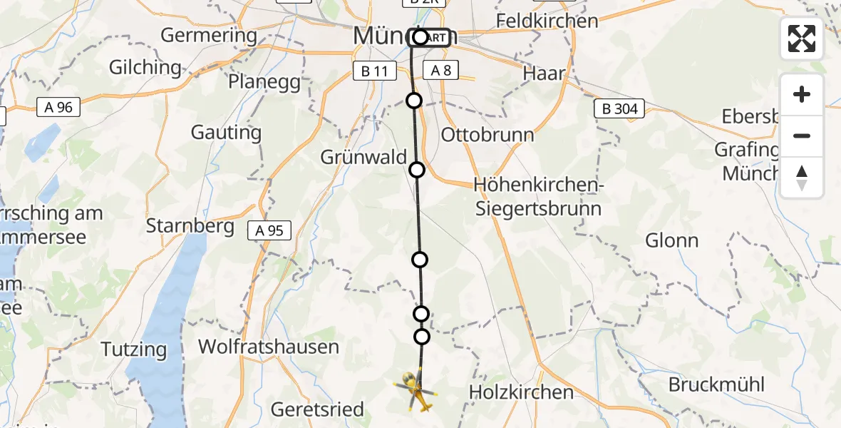 Flugroute Rettungshubschrauber Rechts der Isar University Hospital - Dietramszell, 30 Mai 2026, 13:37