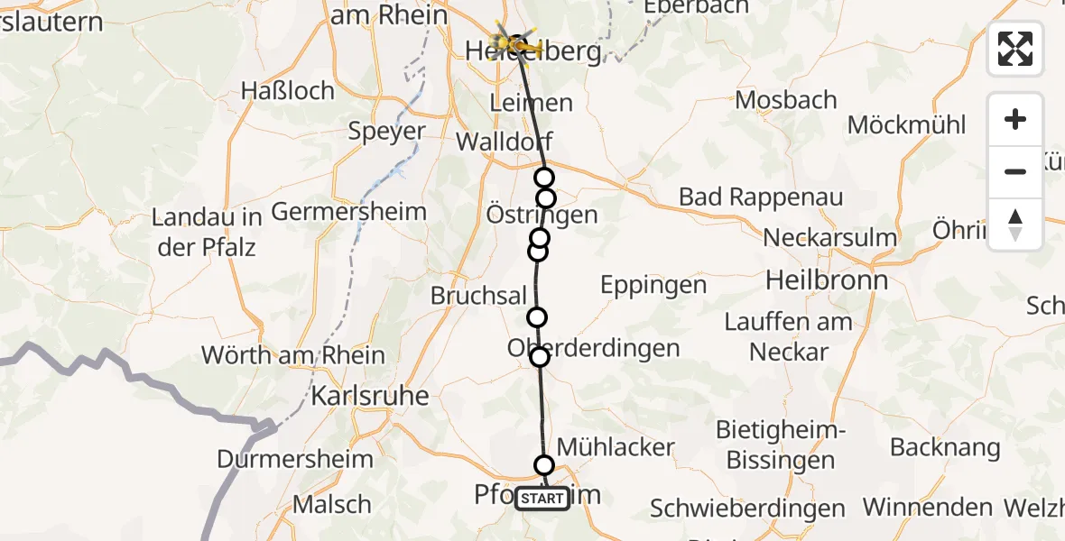 Flugroute Rettungshubschrauber Pforzheim - Heidelberg, 30 Mai 2026, 13:42