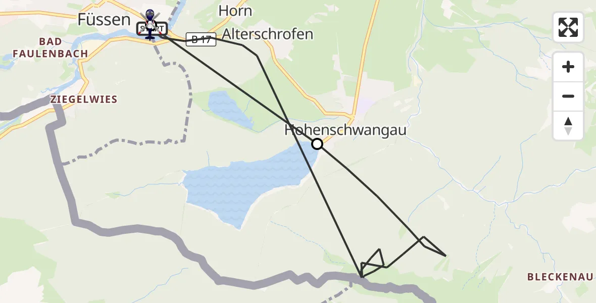 Flugroute Polizeihubschrauber Füssen - Füssen, 30 Mai 2026, 13:48