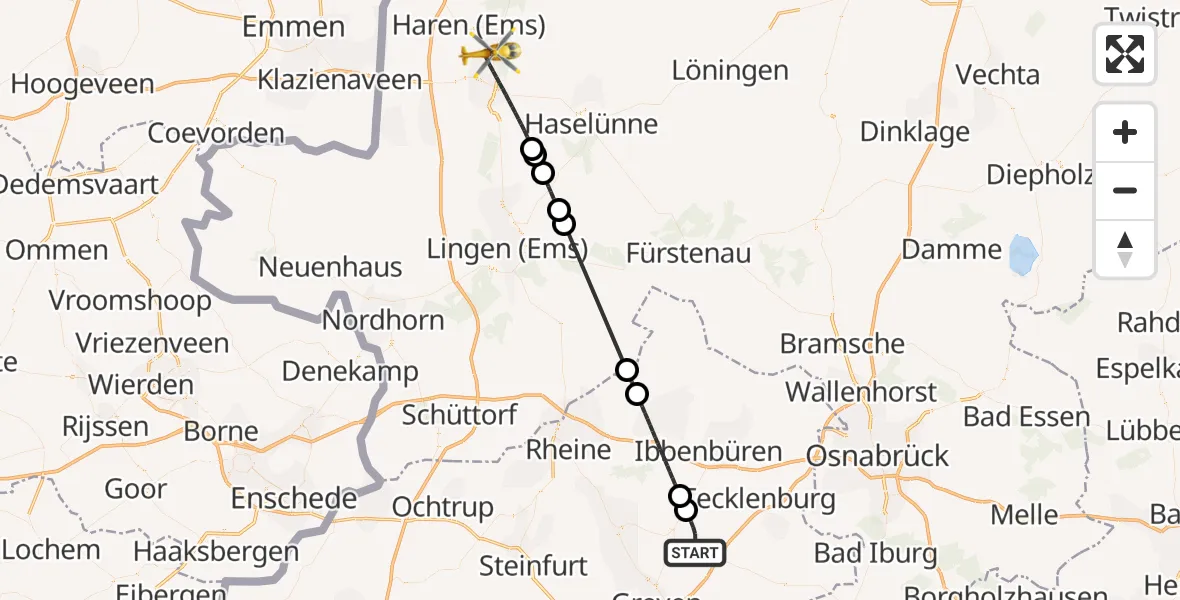 Flugroute Ambulanzhubschrauber Saerbeck - Meppen, 30 Mai 2026, 13:50