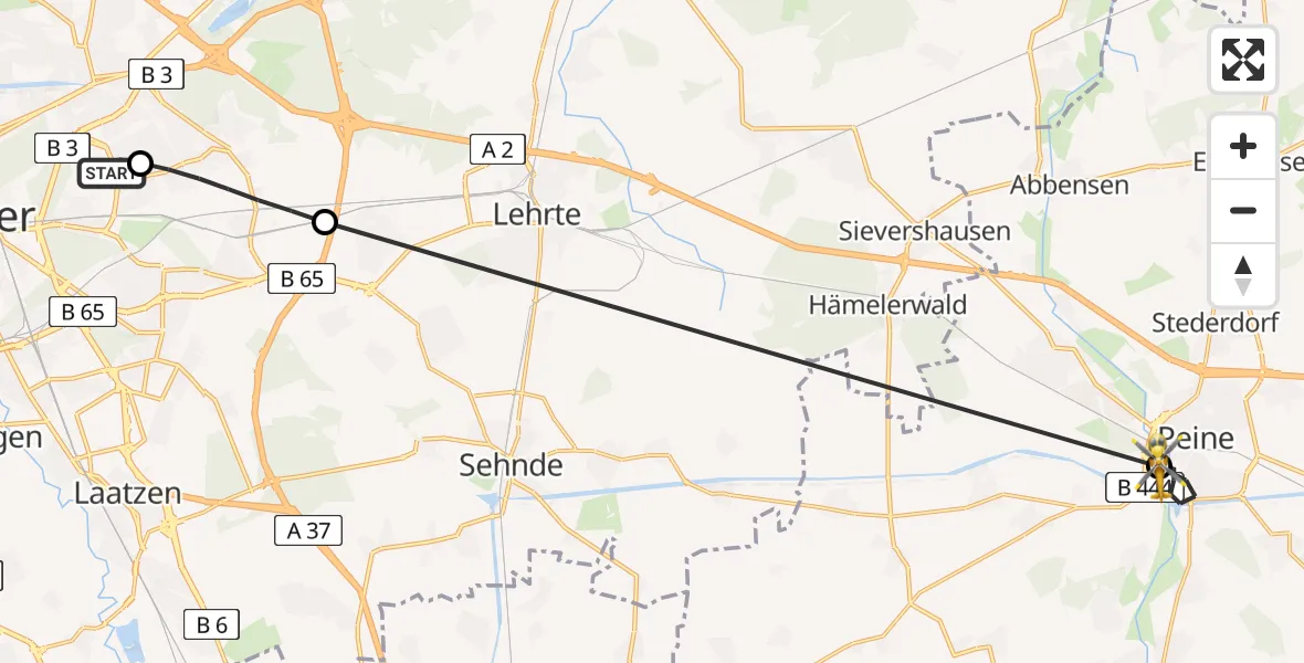Flugroute Rettungshubschrauber Hannover Luftrettung Hubschrauberlandeplatz (Christoph 4) - Peine, 30 Mai 2026, 13:54