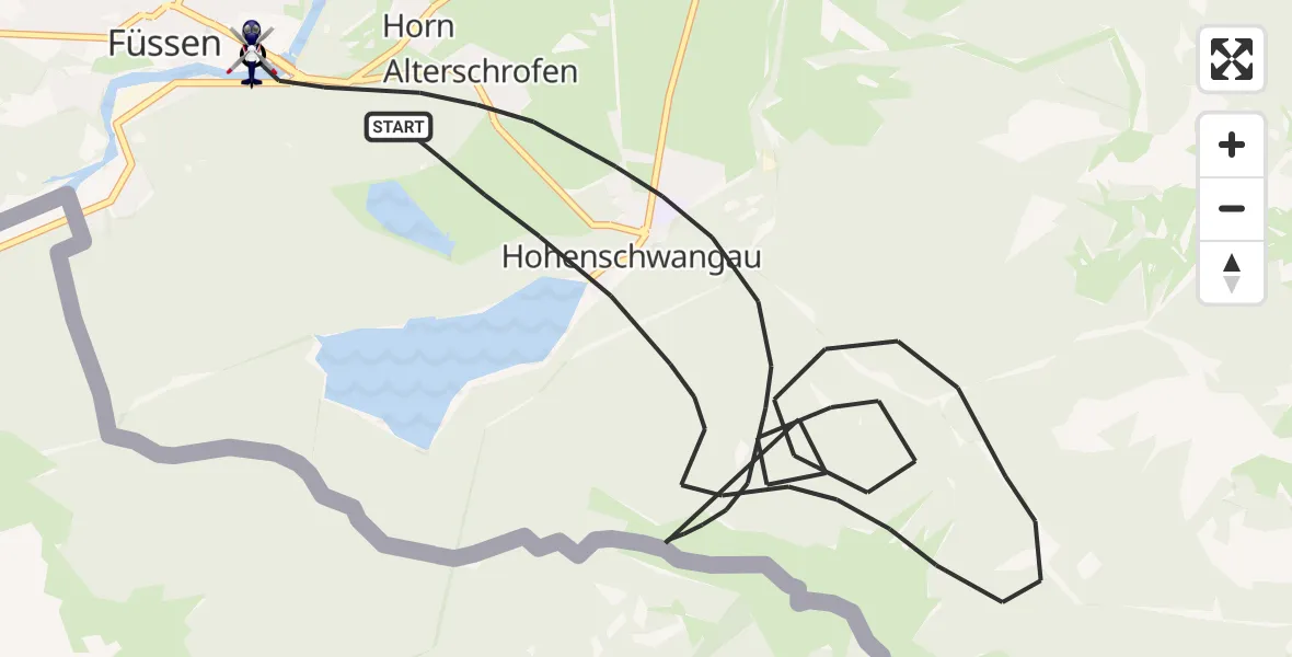 Flugroute Polizeihubschrauber Schwangau - Füssen, 30 Mai 2026, 14:07