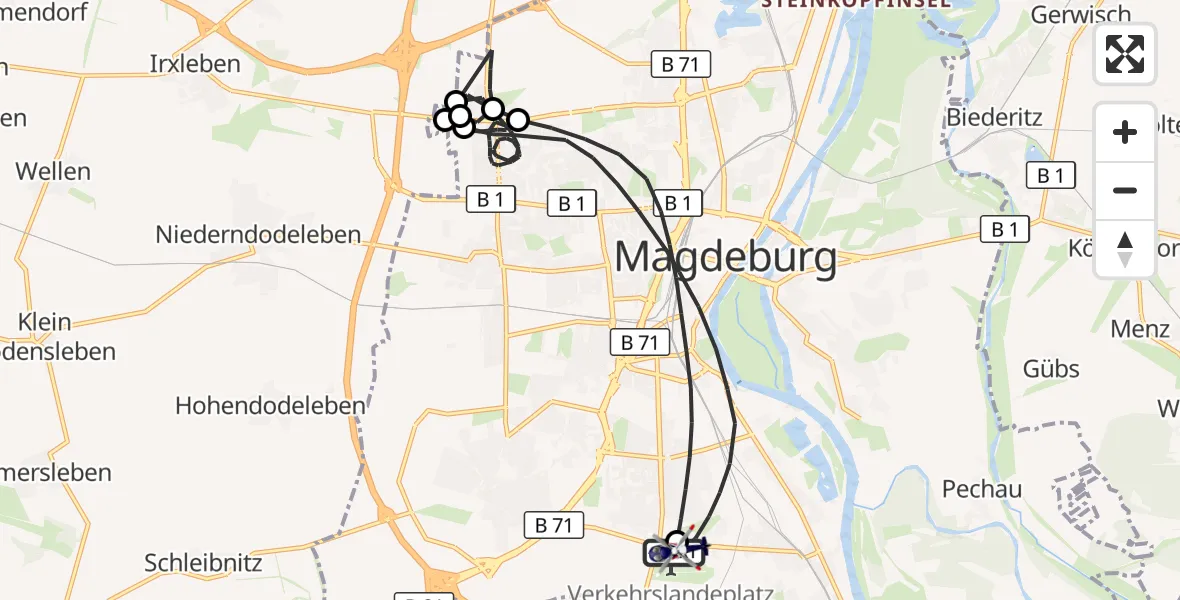 Flugroute Polizeihubschrauber Magdeburg City Flugplatz - Magdeburg City Flugplatz, 30 Mai 2026, 14:07