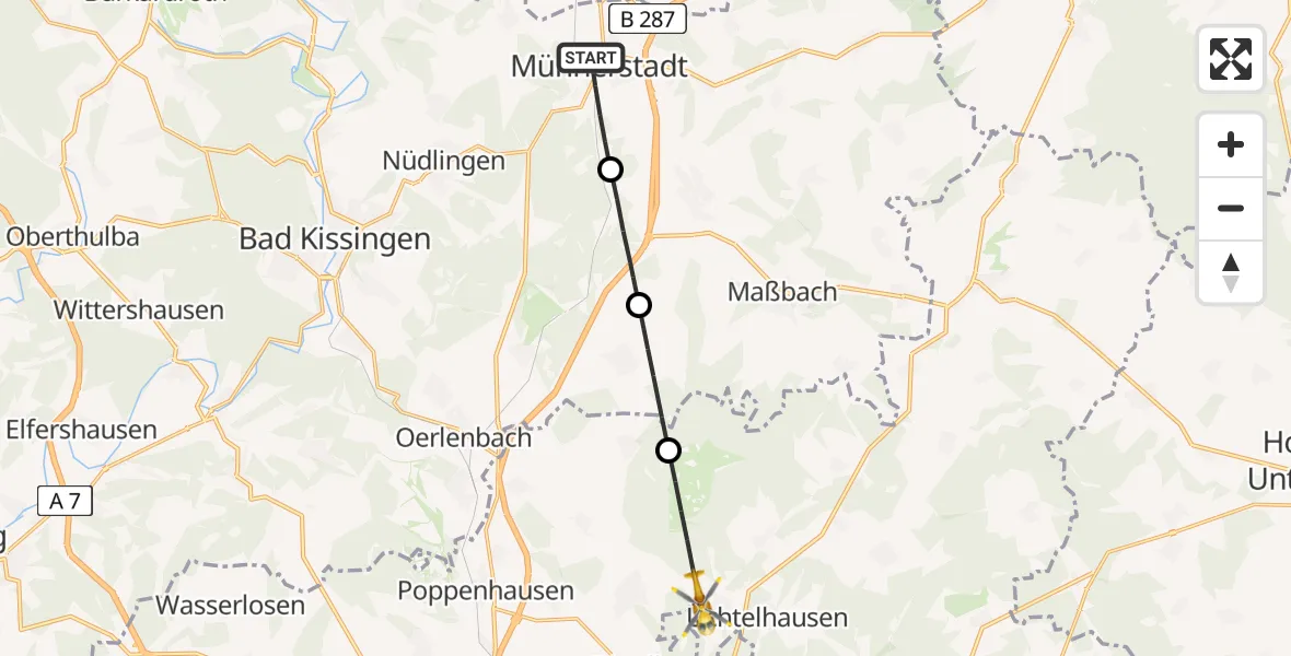 Flugroute Rettungshubschrauber Münnerstadt - Üchtelhausen, 30 Mai 2026, 14:10