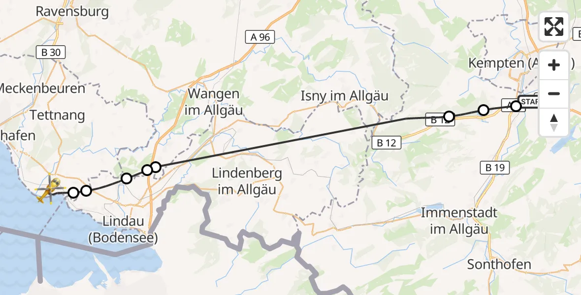 Flugroute Rettungshubschrauber Sulzberg - Kressbronn am Bodensee, 30 Mai 2026, 14:10