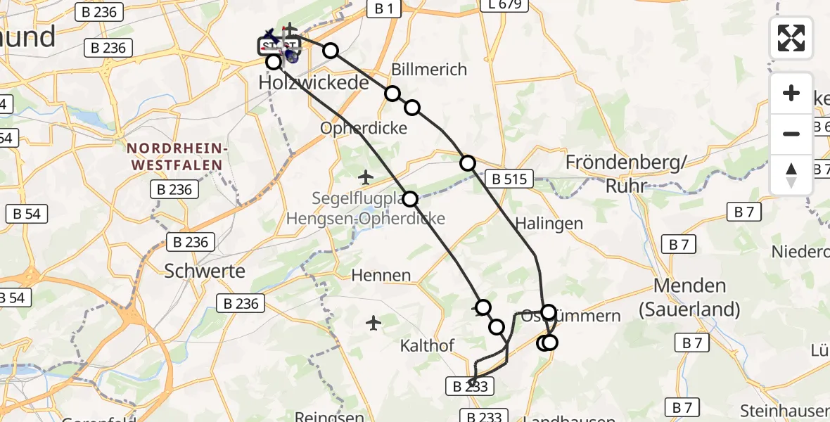 Flugroute Polizeihubschrauber Dortmund Flughafen - Dortmund Flughafen, 30 Mai 2026, 14:11