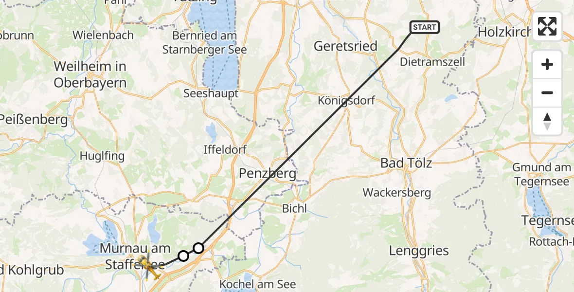 Flugroute Rettungshubschrauber Dietramszell - Murnau a.Staffelsee, 30 Mai 2026, 14:13