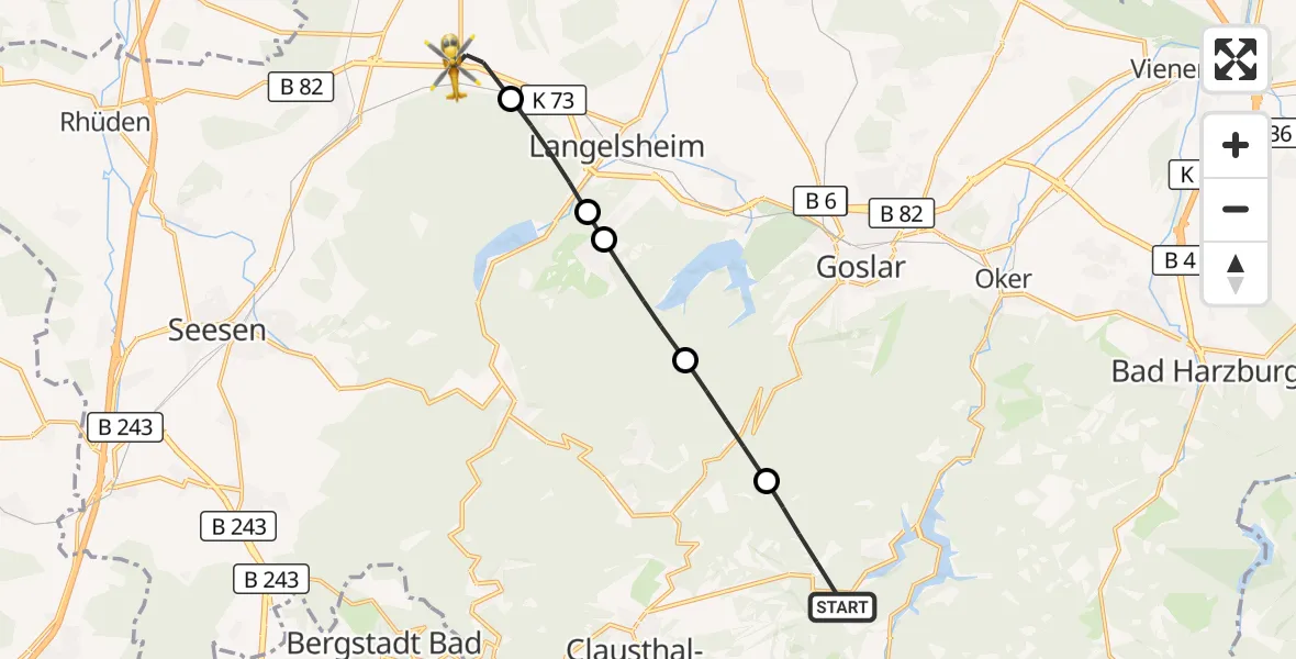 Flugroute Rettungshubschrauber Harz (Landkreis Goslar) - Langelsheim, 30 Mai 2026, 14:23