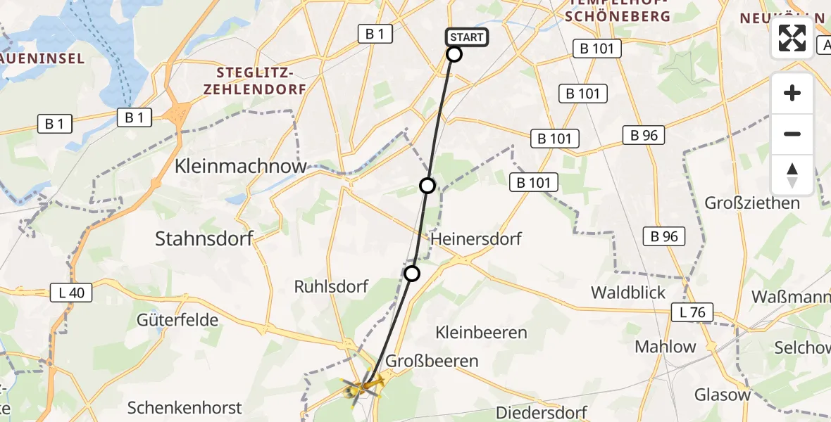 Flugroute Rettungshubschrauber Charité Clinic Benjamin Franklin Campus - Großbeeren, 30 Mai 2026, 14:27