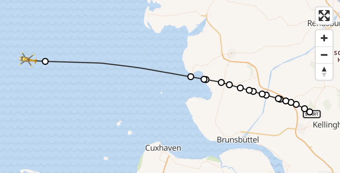 Flugroute Rettungshubschrauber Itzehoe Hungriger Wolf Flugplatz - North Sea, 30 Mai 2026, 14:30