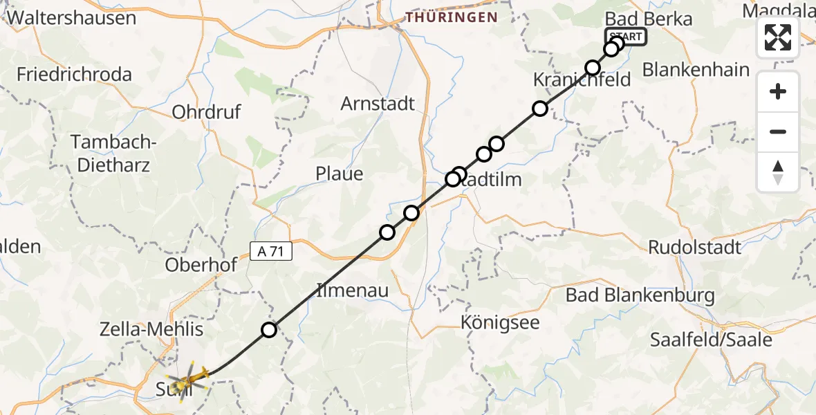 Flugroute Ambulanzhubschrauber Bad Berka - Suhl, 30 Mai 2026, 14:33