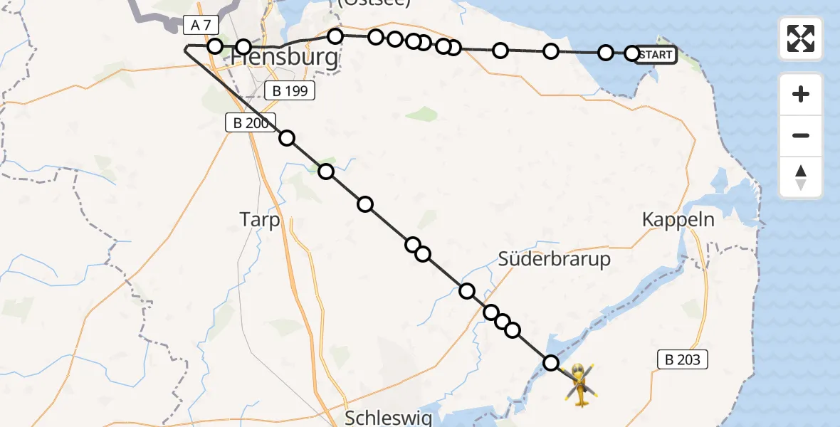 Flugroute Rettungshubschrauber Nieby - Rieseby, 30 Mai 2026, 14:36