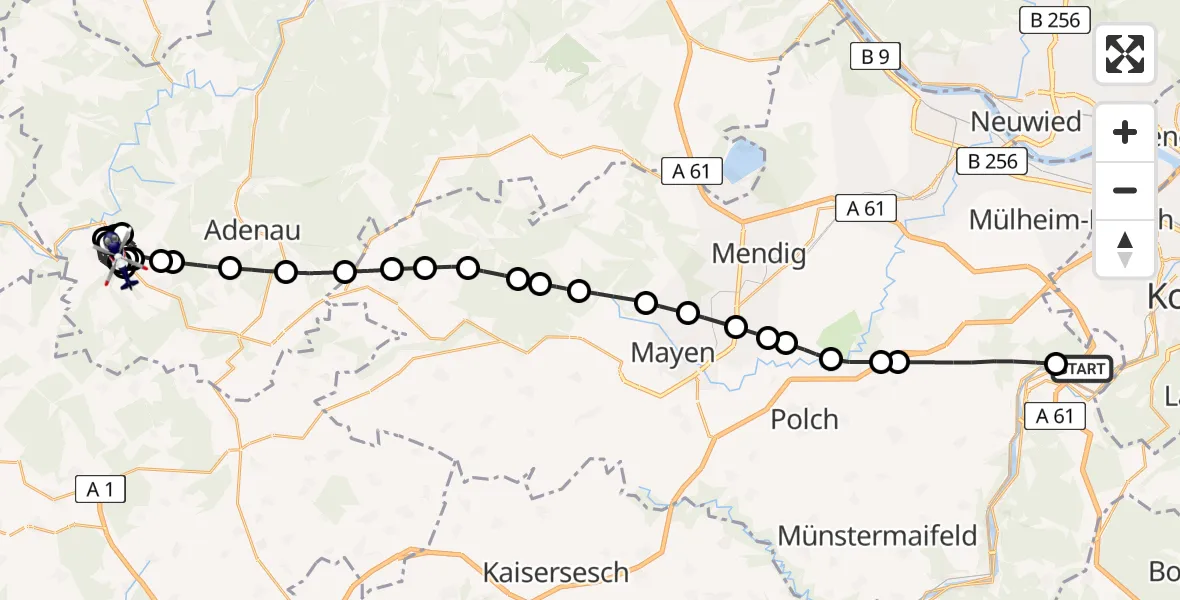 Flugroute Polizeihubschrauber Winningen - Wirft, 30 Mai 2026, 14:38