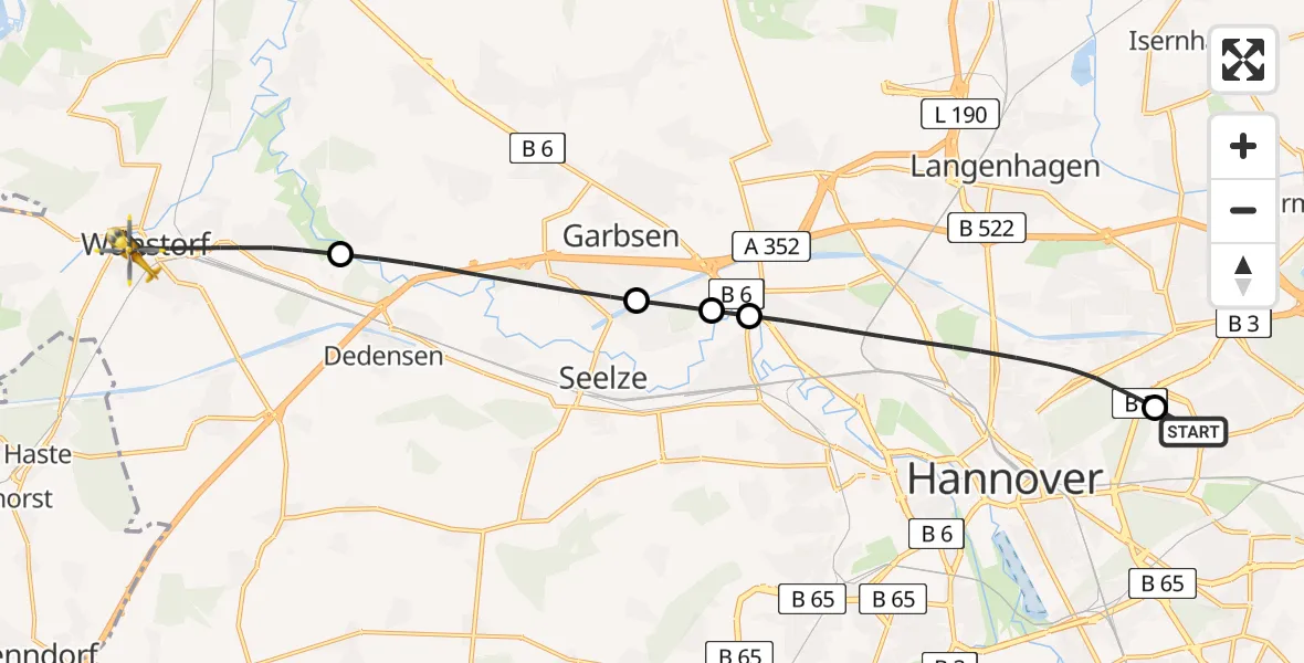 Flugroute Rettungshubschrauber Hannover Luftrettung Hubschrauberlandeplatz (Christoph 4) - Wunstorf, 30 Mai 2026, 14:42