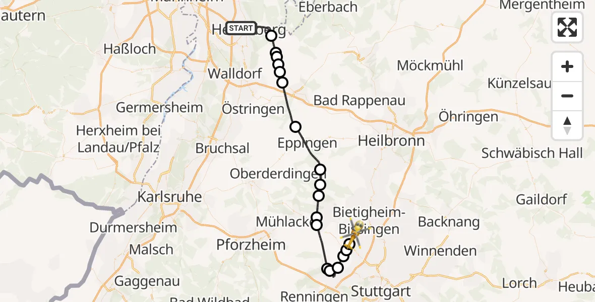 Flugroute Rettungshubschrauber Heidelberg - Markgröningen, 30 Mai 2026, 14:44