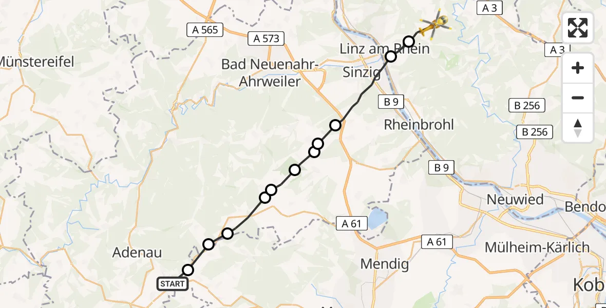 Flugroute Ambulanzhubschrauber Herschbroich - Sankt Katharinen (Landkreis Neuwied), 30 Mai 2026, 14:49