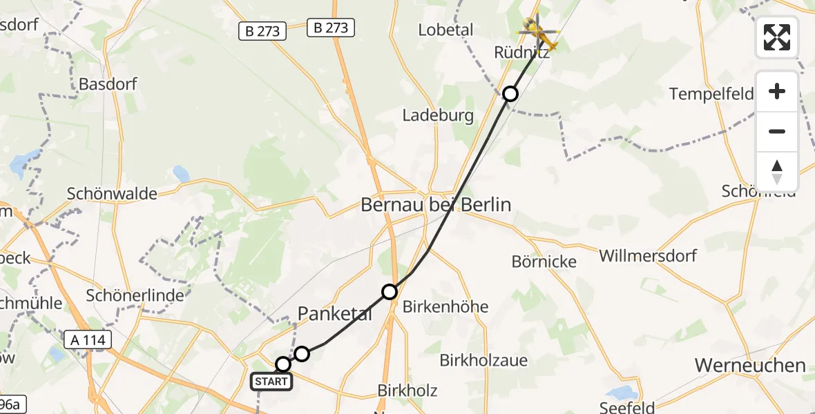 Flugroute Rettungshubschrauber Helios Clinic Berlin-Buch - Rüdnitz, 30 Mai 2026, 14:56
