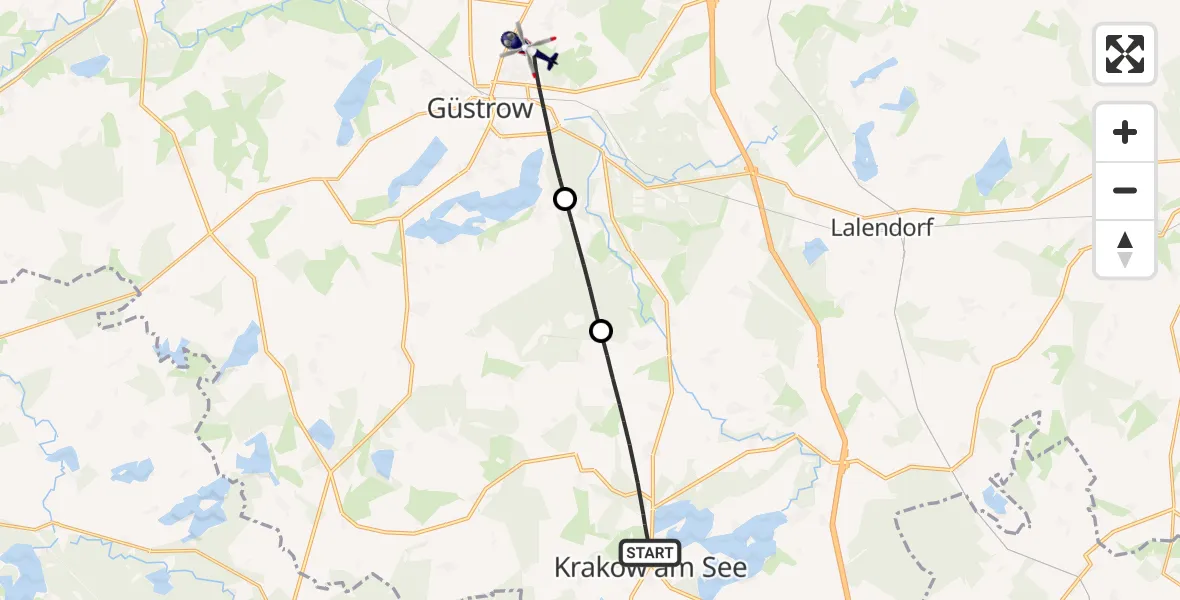 Flugroute Polizeihubschrauber Krakow am See - Güstrow, 30 Mai 2026, 14:57