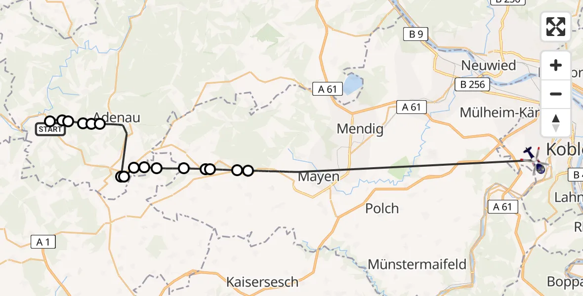 Flugroute Polizeihubschrauber Wirft - Koblenz, 30 Mai 2026, 15:01
