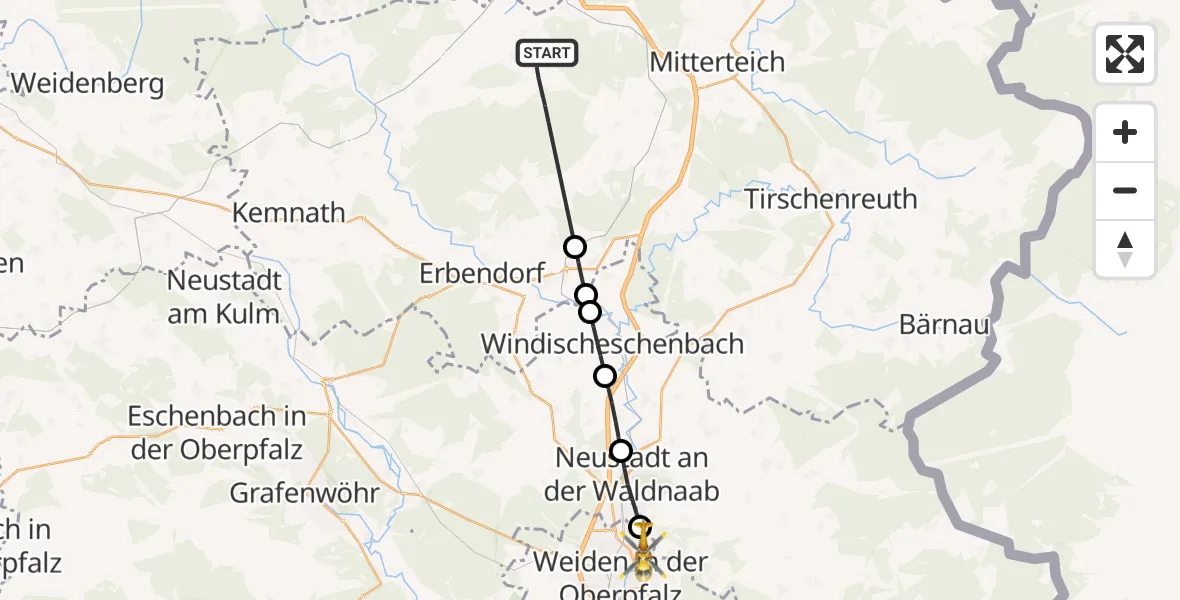 Flugroute Rettungshubschrauber Waldershof - Weiden i.d.OPf., 30 Mai 2026, 15:03