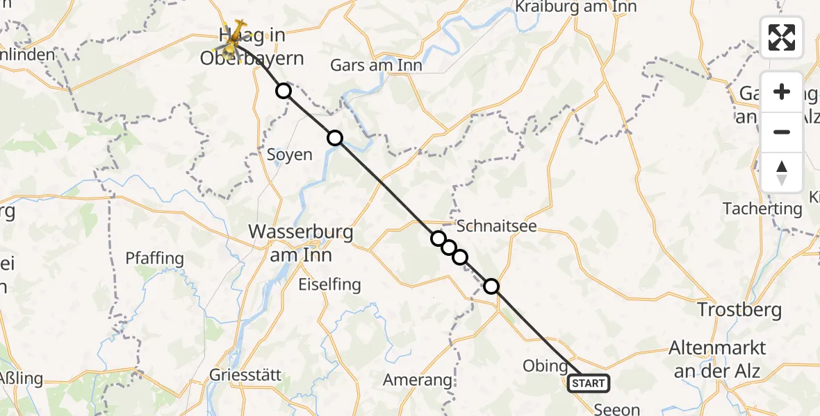 Flugroute Rettungshubschrauber Obing - Haag i.OB, 30 Mai 2026, 15:19