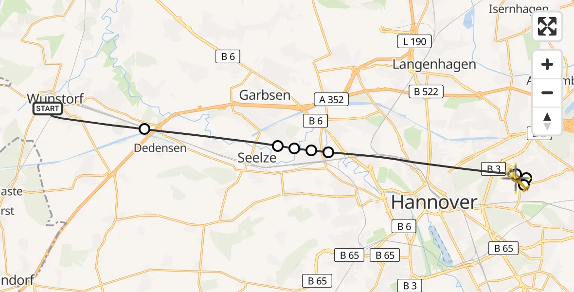 Flugroute Rettungshubschrauber Wunstorf - Hannover Luftrettung Hubschrauberlandeplatz (Christoph 4), 30 Mai 2026, 15:19
